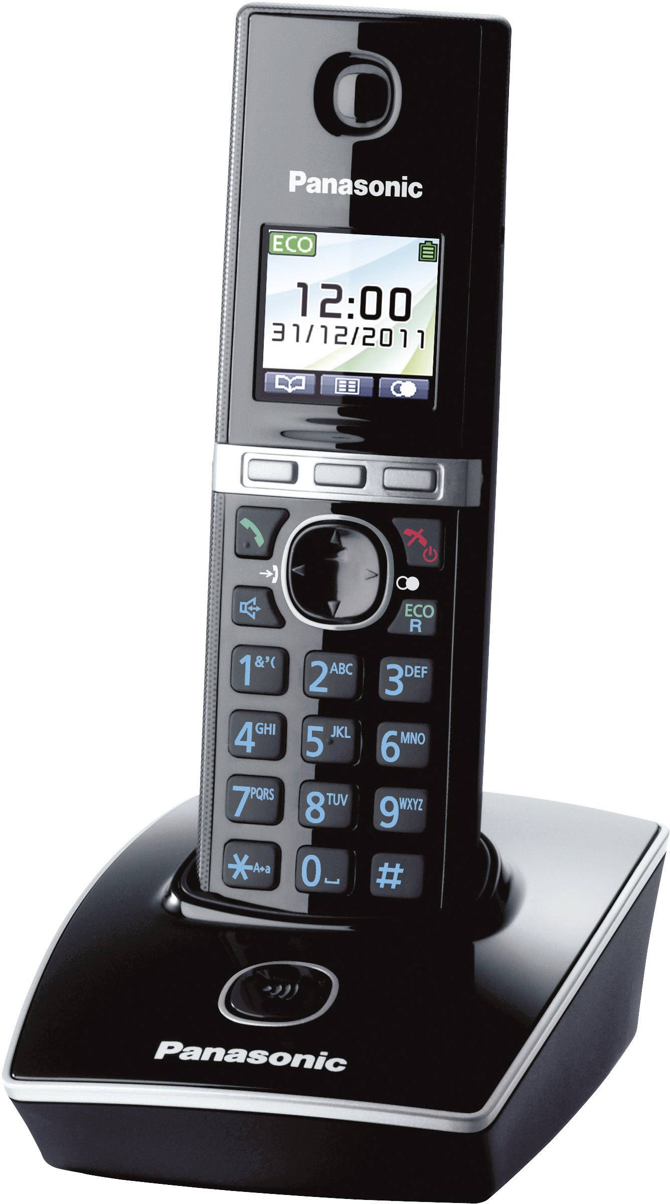 Panasonic KX-TG8062 Duo DECT, GAP Schnurloses Telefon analog Anrufbeantworter, Headsetanschluss Schwarz, Silber