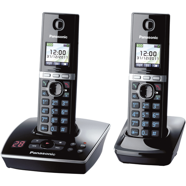 Panasonic KX-TG8062 Duo DECT, GAP Schnurloses Telefon analog Anrufbeantworter, Headsetanschluss Schwarz, Silber