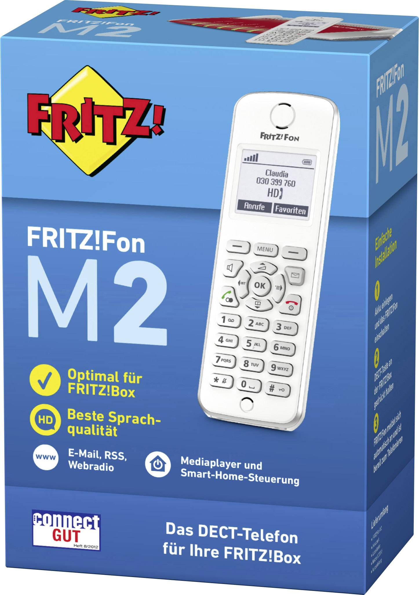 Fritz! Schnurloses Telefon VoIP FRITZ!Fon M2 Babyphone, Freisprechen Beleuchtetes Display Weiß, Silber