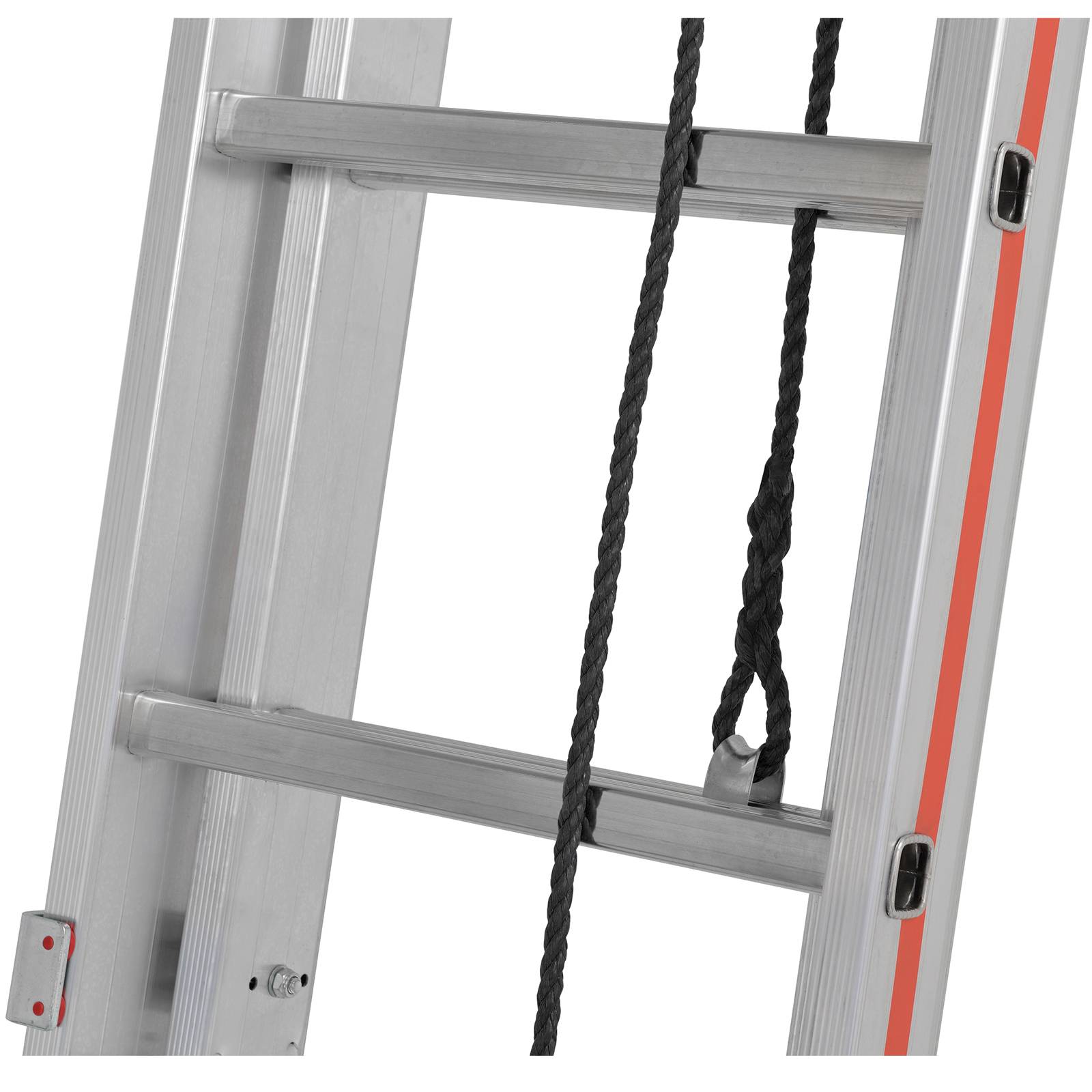 Seilzugleiter, 2-teilig, Kopfteil mit Laufrollen, 2x18 Sprossen, Leiterlänge aus