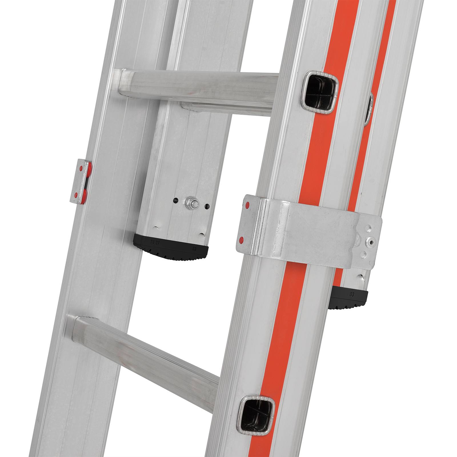 Seilzugleiter, 2-teilig, Kopfteil mit Laufrollen, 2x18 Sprossen, Leiterlänge aus