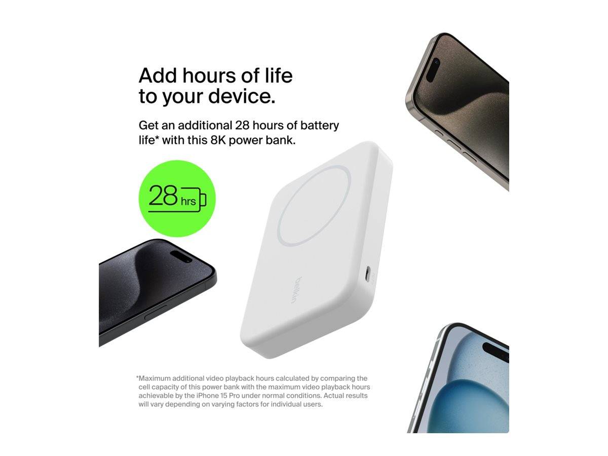 Belkin - Induktive Power Bank - magnetisch mit Qi2 - 8000 mAh - 15 Watt - Fast Charge (24 pin USB-C)