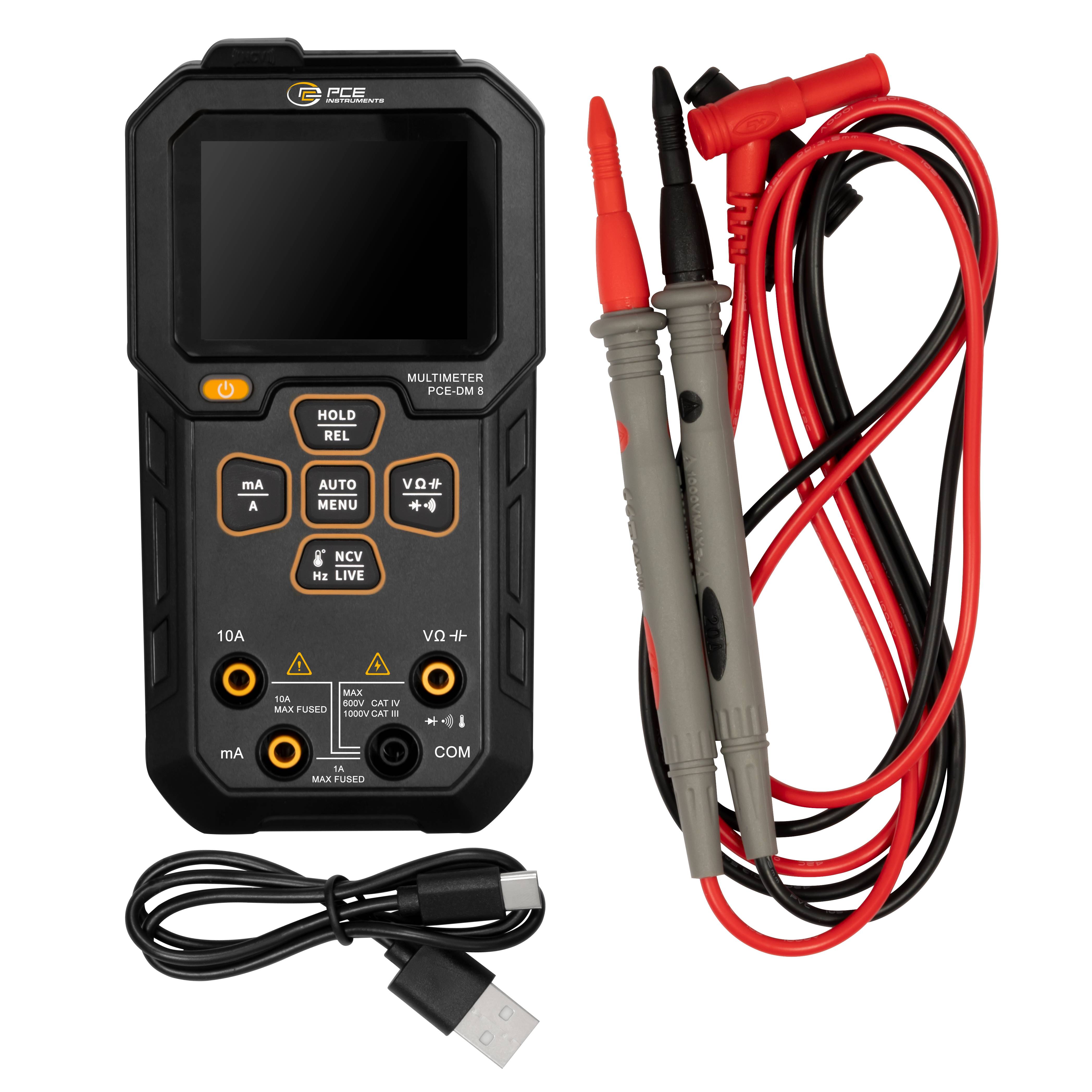 PCE Instruments Digitalmultimeter PCE-DM 8 berührungslose Spannungserkennung |9999 Counts |Durchgangsprüfung |Diodentest