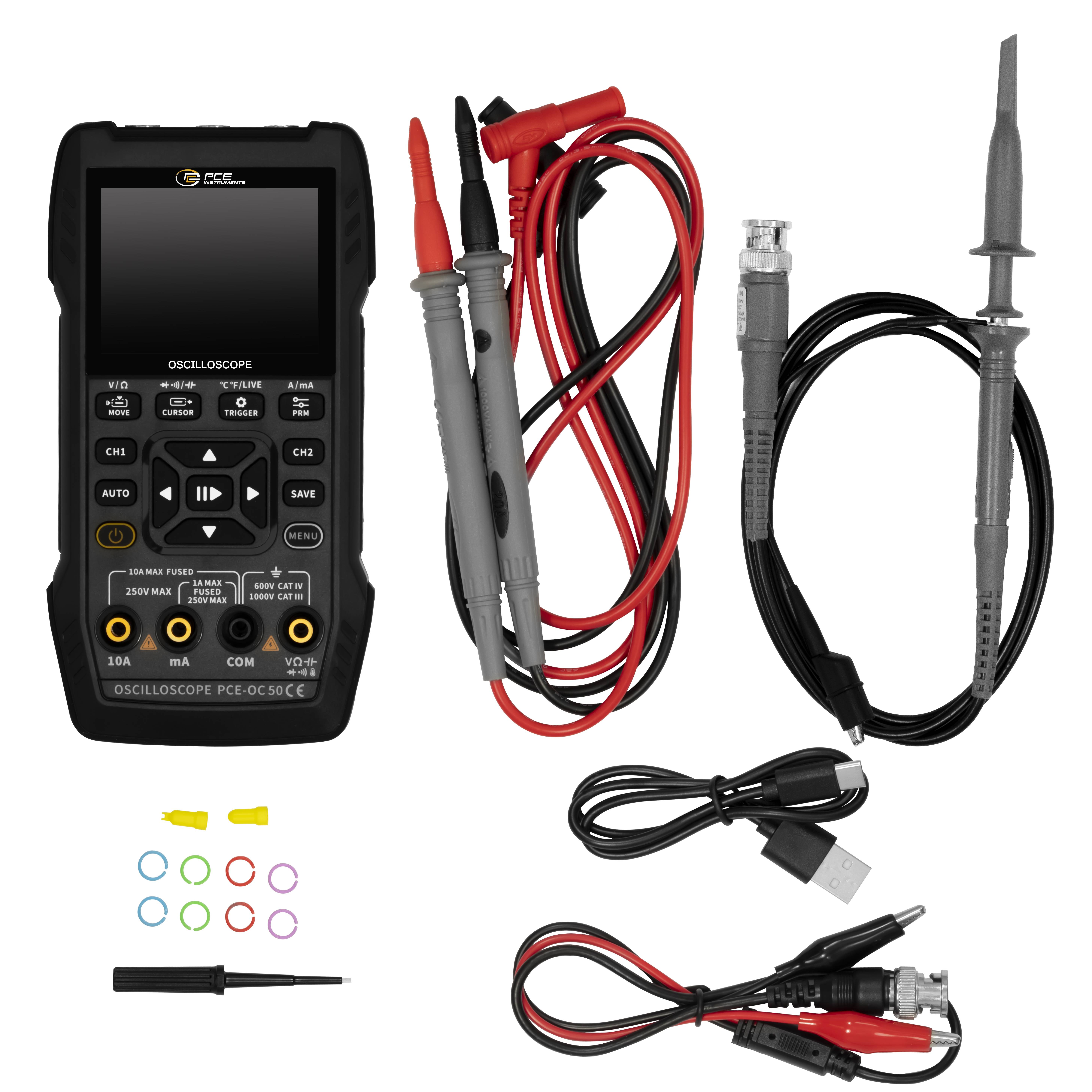 PCE Instruments Oszilloskop PCE-OC 50 mit Multimeter und Signalgenerator |2-Kanal |10MHz Bandbreite |50 MS/s Abtastrate