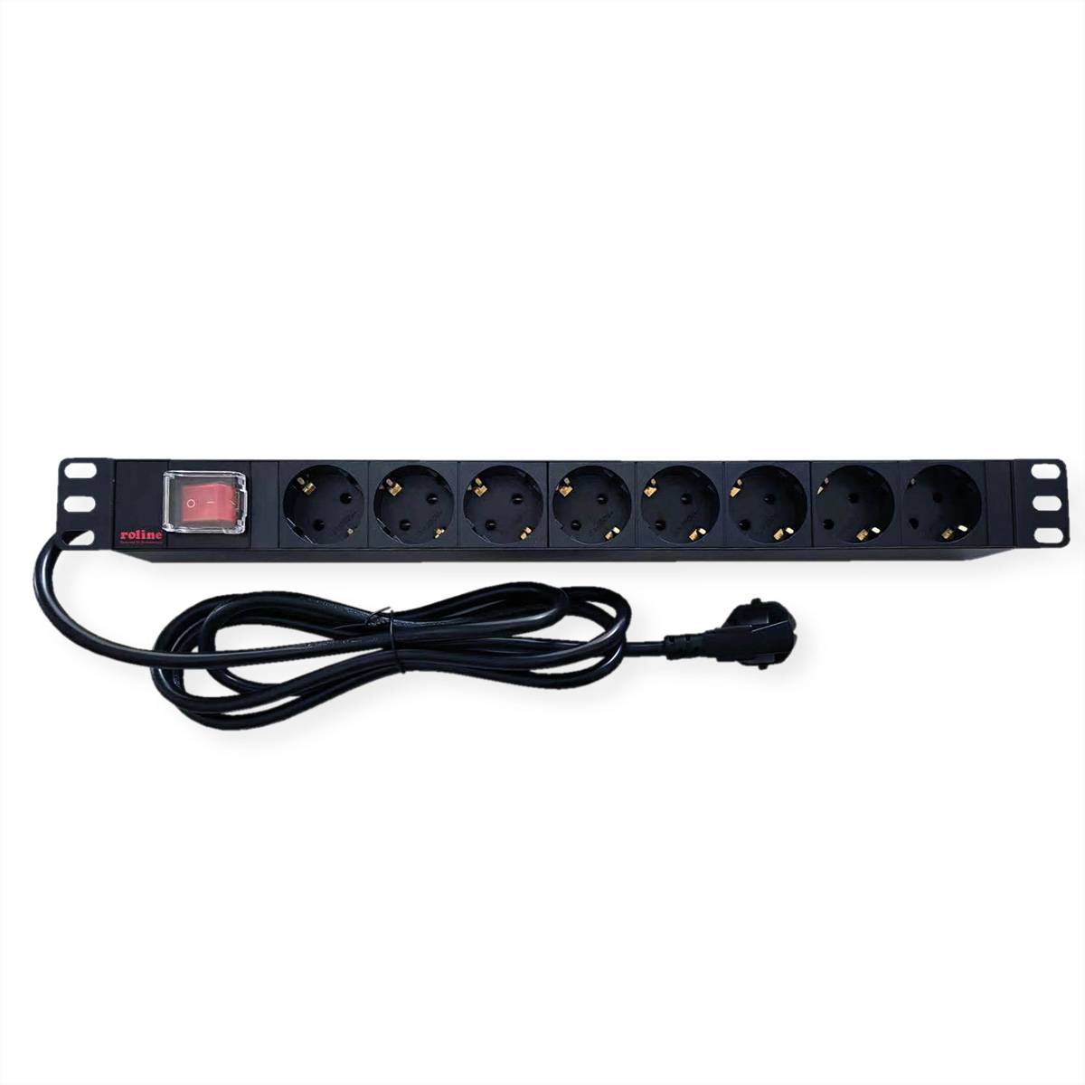 Roline 19-Zoll-Steckdosenleiste 8fach, mit Ein-/Aus-Schalter, schwarz, 2m