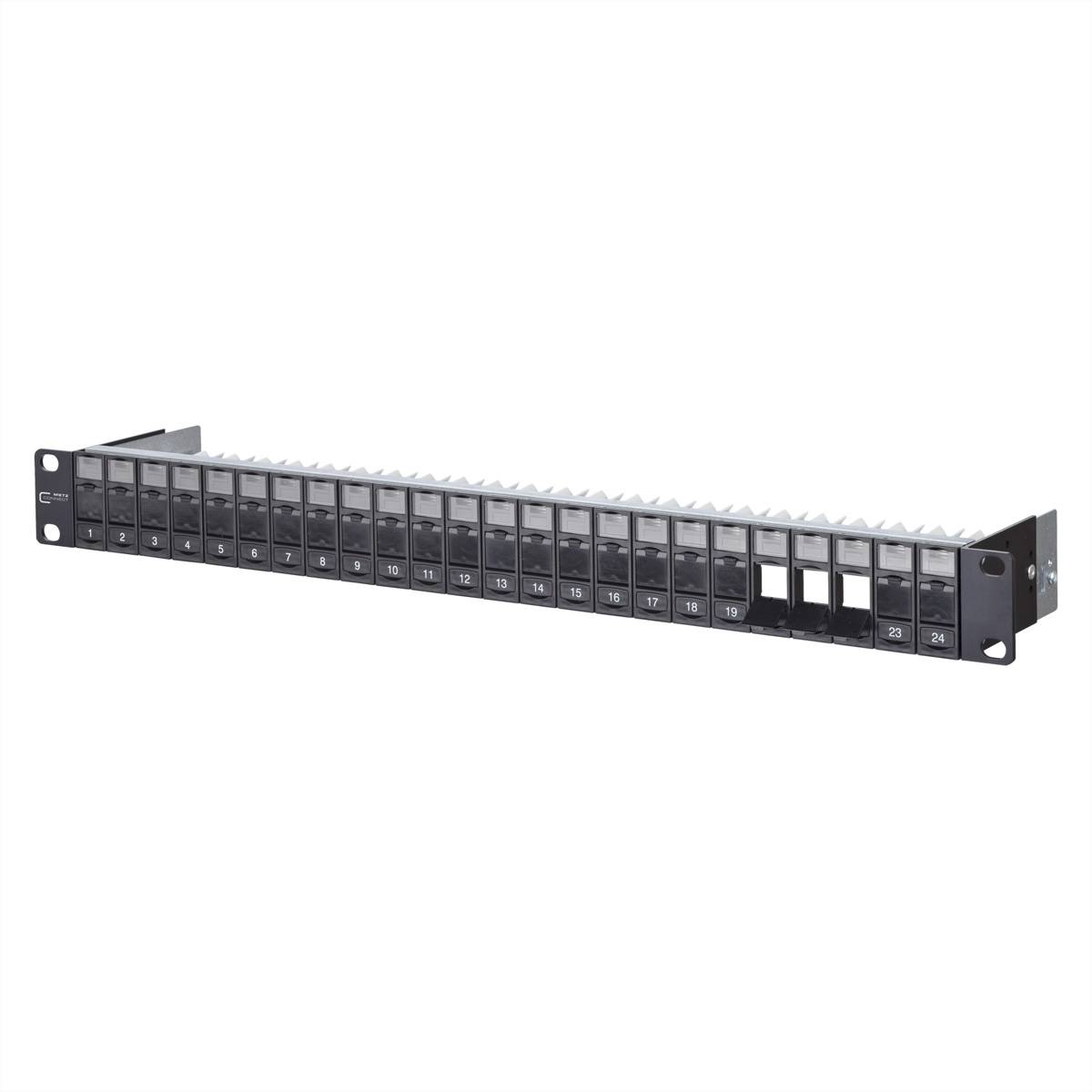 Metz Connect Keystone 19 Zoll Modulträger 1HE, 24 Port unbestückt, geschirmt, schwarz