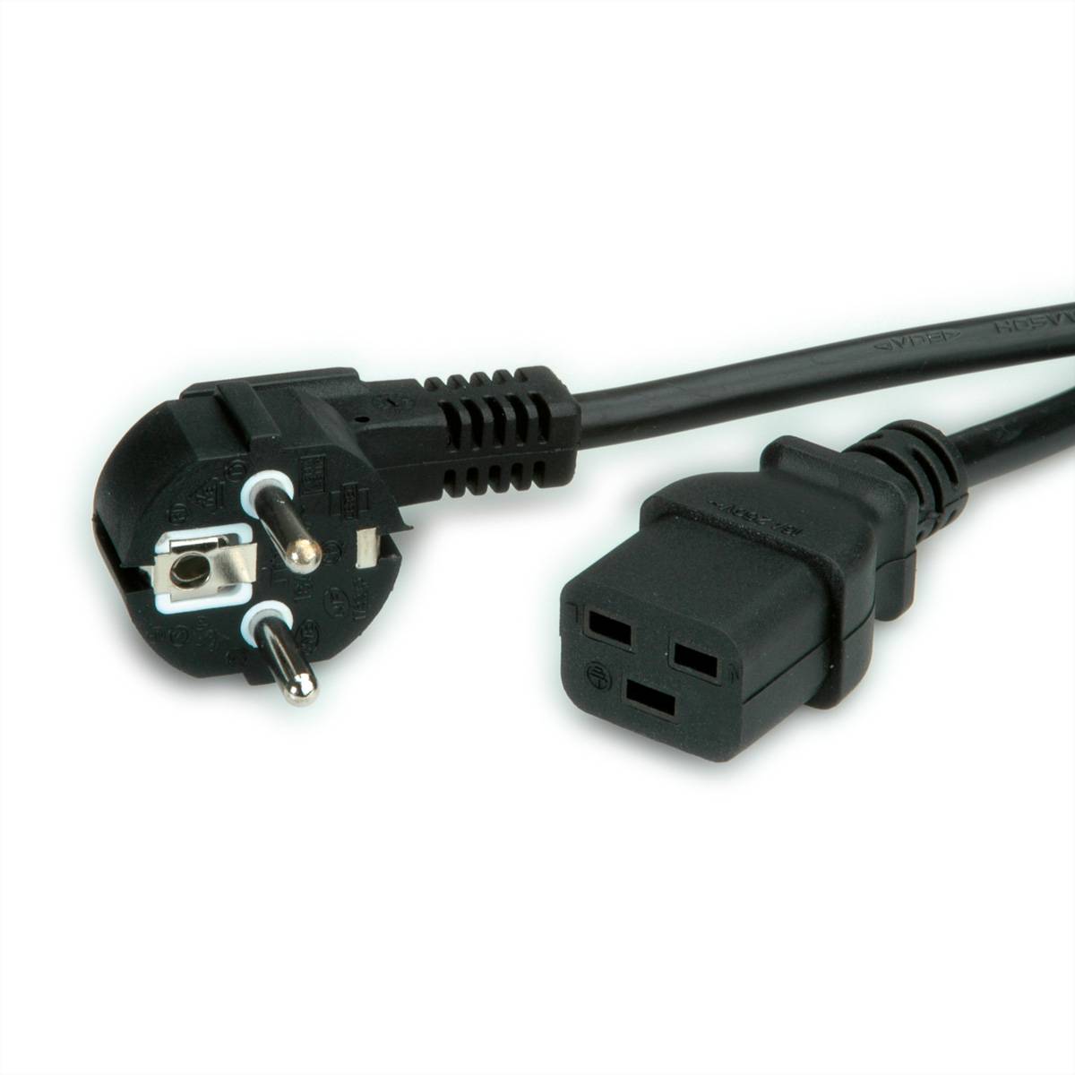 Value Netzkabel Schutzkontakt CEE7/7 - IEC320-C19, 16A, schwarz, 0,8m