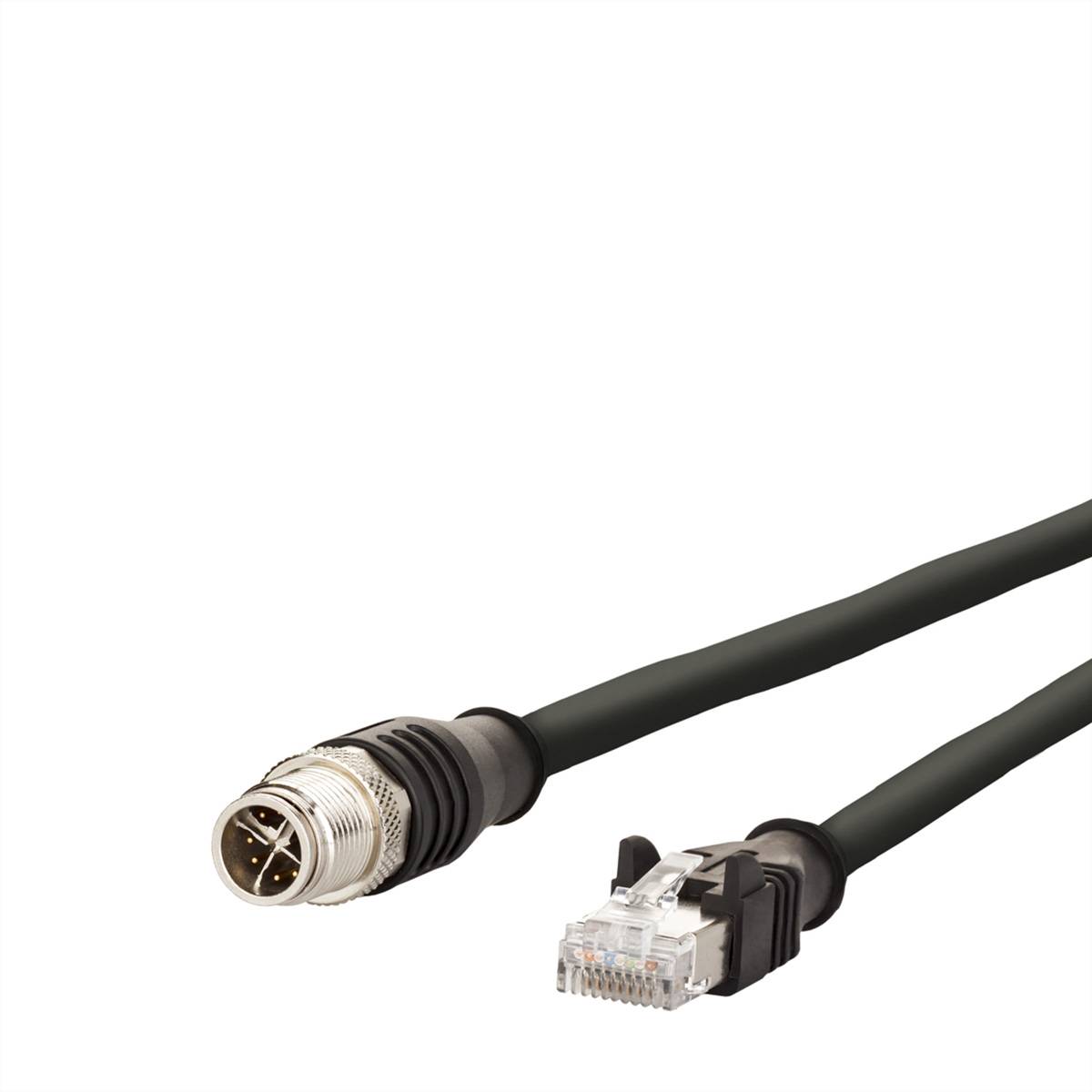 Metz Connect Verbindungsleitung M12 ST-RJ45 ST, 4-polig X-kodiert, schwarz, 5m