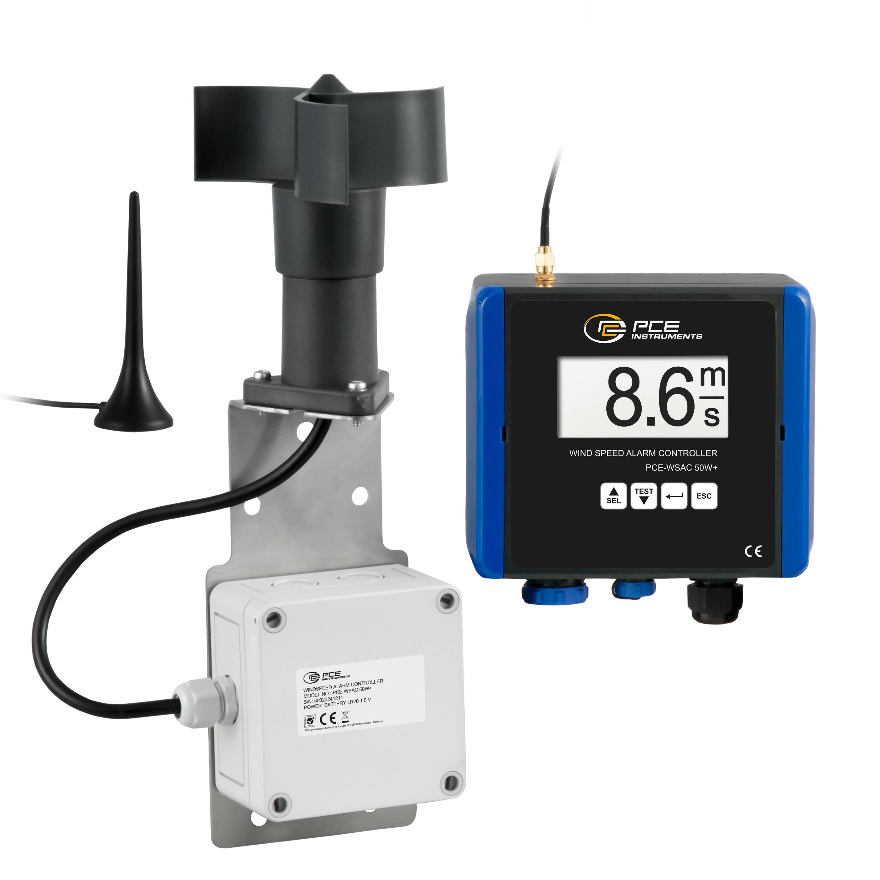 PCE Instruments PCE-WSAC 50W+ 24 Anemometer 1 bis 50 m/s mit Datenloggerfunktion