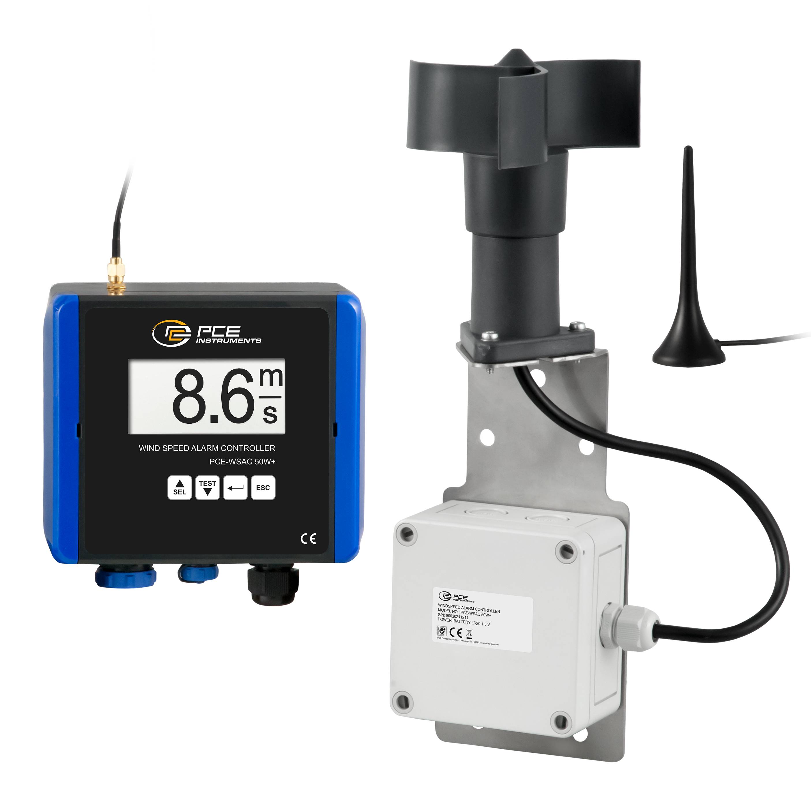 PCE Instruments PCE-WSAC 50W+ 230 Anemometer 1 bis 50 m/s mit Datenloggerfunktion