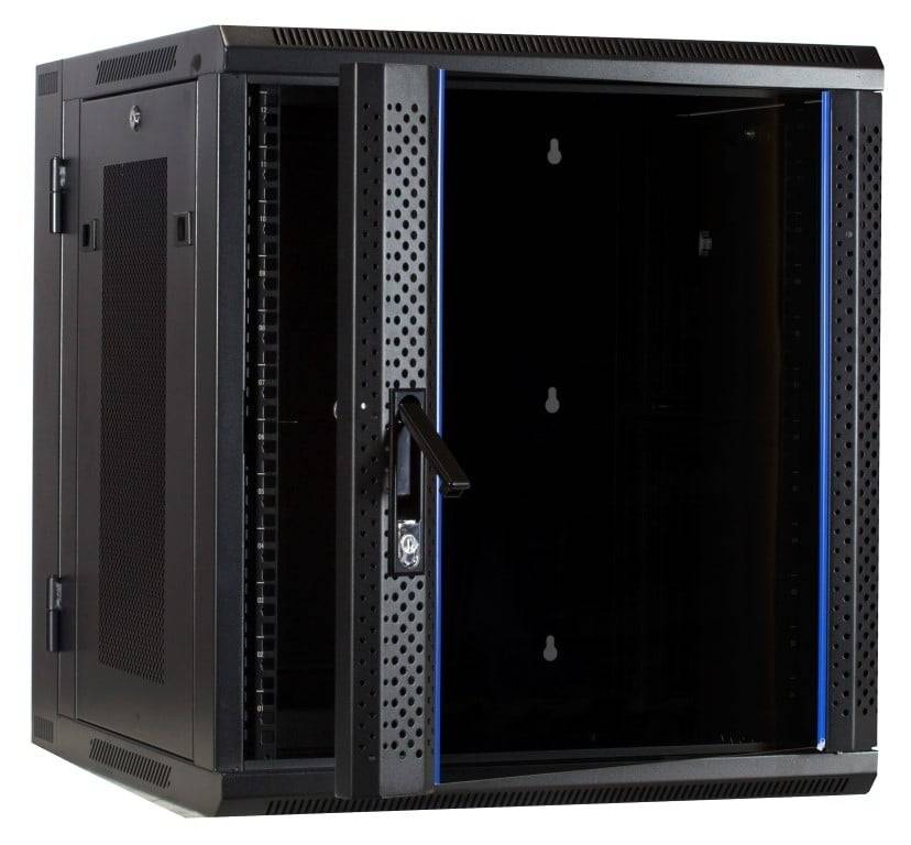 Danicom - 12 HE Serverschrank, wendbares Wandgehäuse mit Glastür und perforierten Seitenwänden (BxTxH) 600 x 600 x 635mm