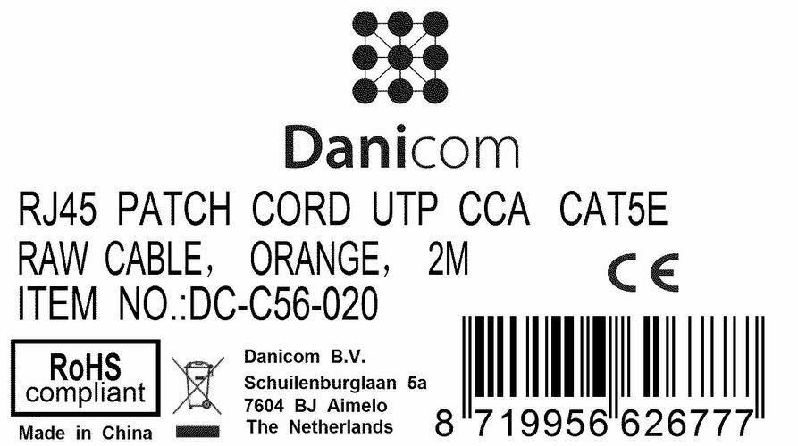Danicom - CAT 5e Netzwerkkabel U/UTP – 2 Meter - Orange - CCA
