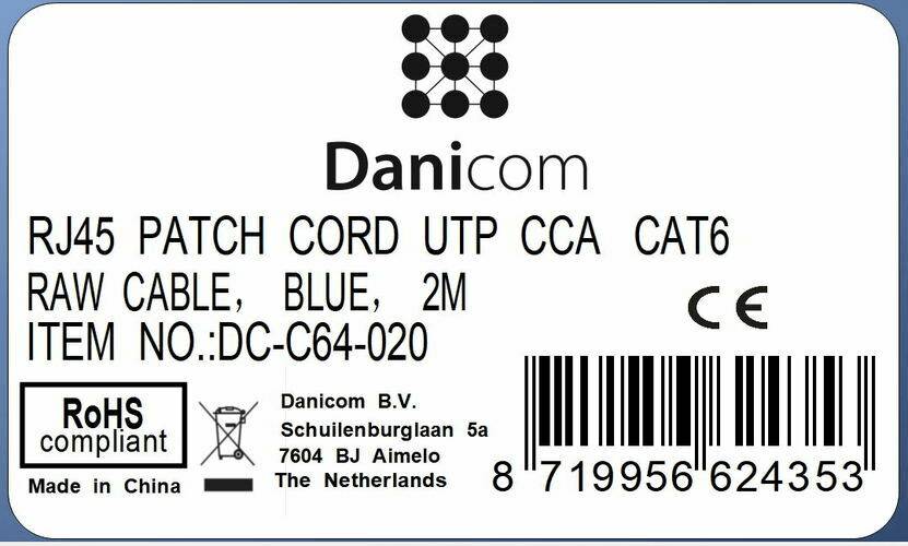 Danicom - CAT 6 Netzwerkkabel U/UTP - 2 Meter - Blau - CCA