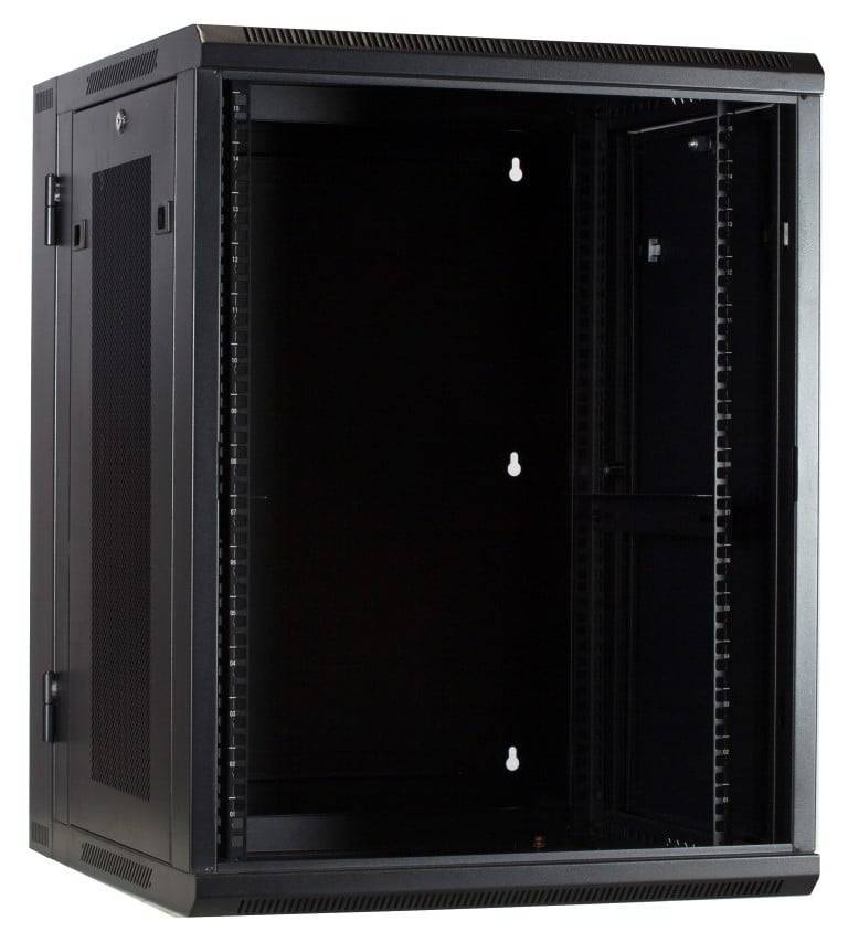 Danicom - 15 HE Serverschrank, wendbares Wandgehäuse mit Glastür und perforierten Seitenwänden (BxTxH) 600 x 600 x 770mm