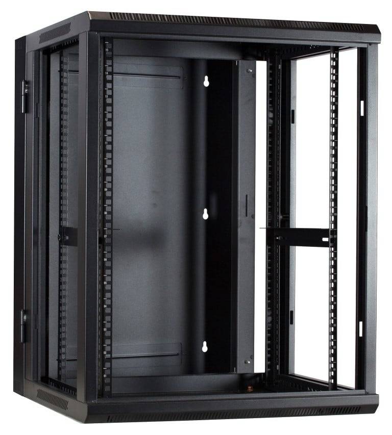 Danicom - 15 HE Serverschrank, wendbares Wandgehäuse mit Glastür und perforierten Seitenwänden (BxTxH) 600 x 600 x 770mm