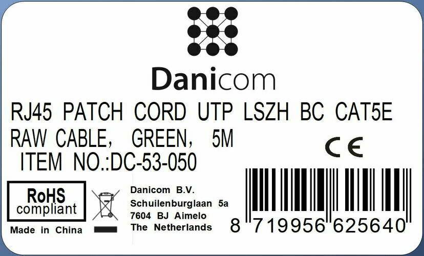 Danicom - CAT5e Netzwerkkabel, U/UTP, 5 meter, Grün, 100% Kupfer