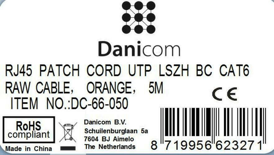 Danicom - CAT6 Netzwerkkabel 100% Kupfer - U/UTP - 5 Meter - Orange