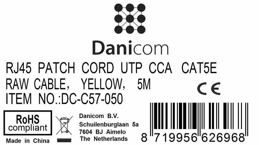 Danicom - CAT 5e Netzwerkkabel U/UTP – 5 Meter - Gelb - CCA