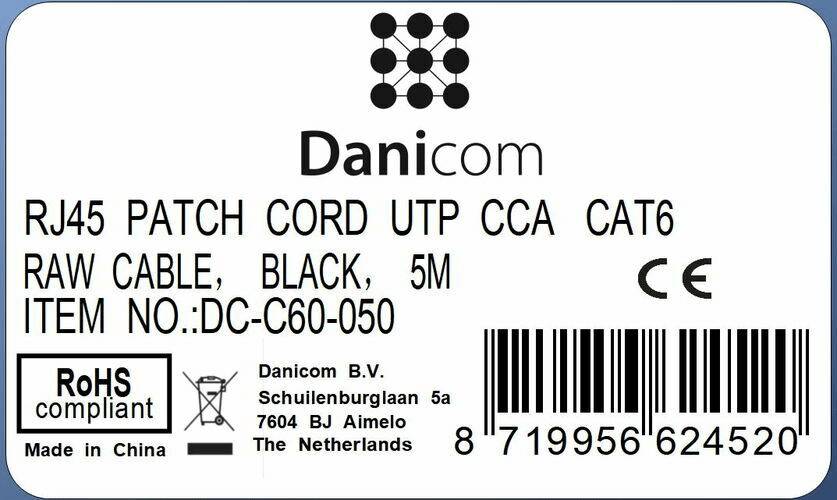 Danicom - CAT 6 Netzwerkkabel U/UTP - 2 Meter - Schwarz - CCA