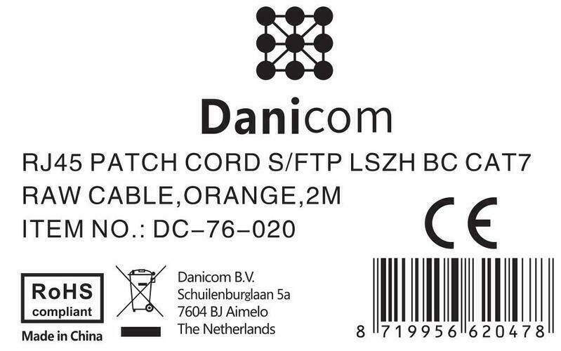 Danicom - RJ45 Netzwerkkabel S/FTP (PiMF), mit CAT 7 Rohkabel, Orange, 2m