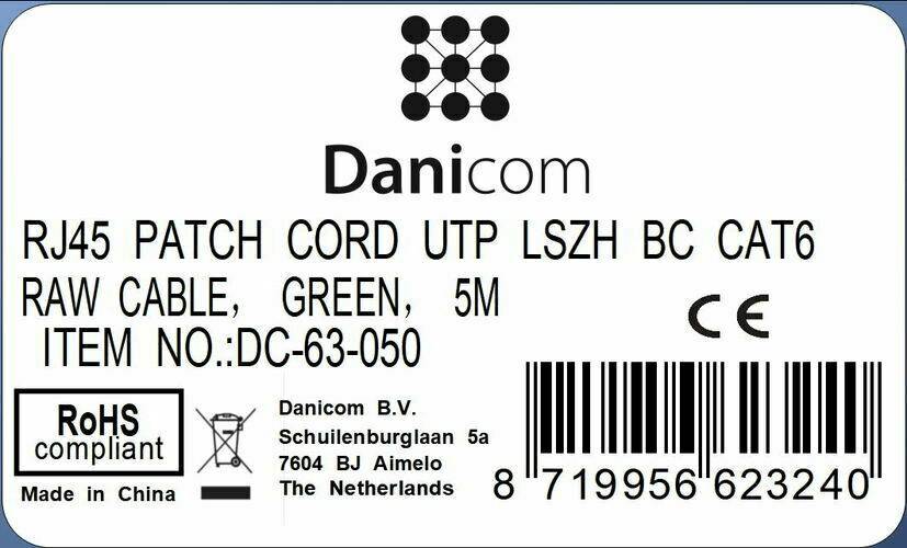 Danicom - CAT6 Netzwerkkabel, U/UTP, 5 meter, Grün, 100% Kupfer