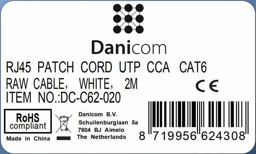 Danicom - CAT 6 Netzwerkkabel U/UTP - 2 Meter - Weiß - CCA