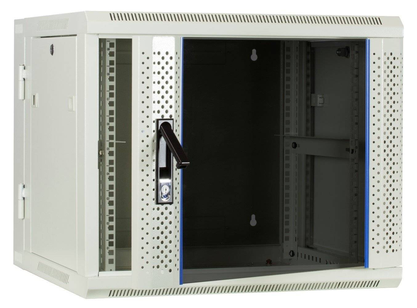 Danicom - 9 HE Serverschrank, wendbares Wandgehäuse mit Glastür, Weiß (BxTxH) 600 x 600 x 501mm