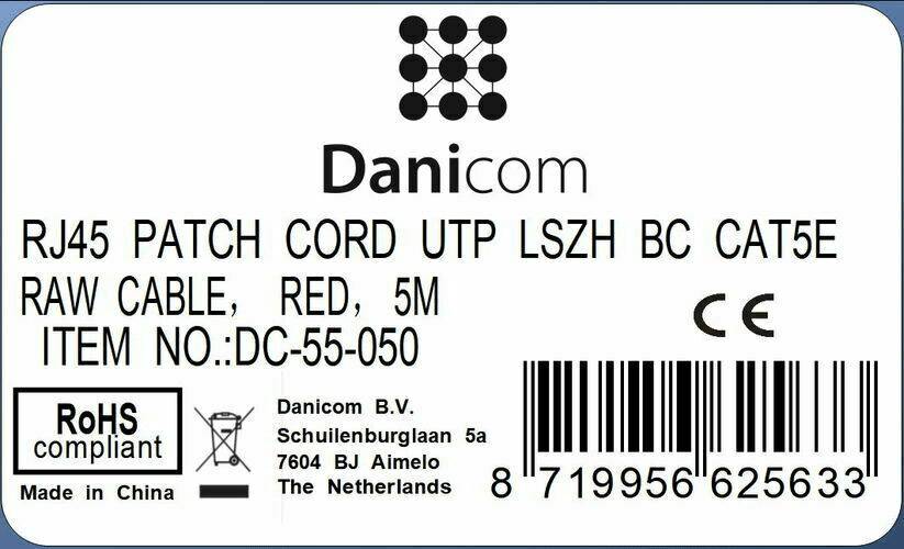 Danicom - CAT5e Netzwerkkabel, U/UTP, 5 meter, Rot, 100% Kupfer