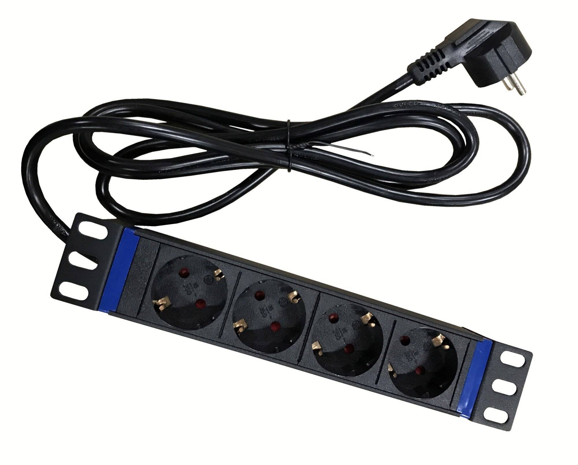 Danicom - 10” Steckdosenleiste, Schwarz, 250 x 42 x 60 mm