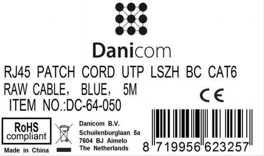 Danicom - CAT6 Netzwerkkabel 100% Kupfer - U/UTP - 5 Meter - Blau