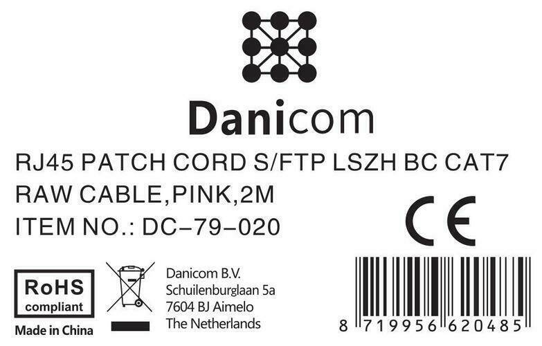 Danicom - RJ45 Netzwerkkabel S/FTP (PiMF), mit CAT 7 Rohkabel, Rosa, 2m