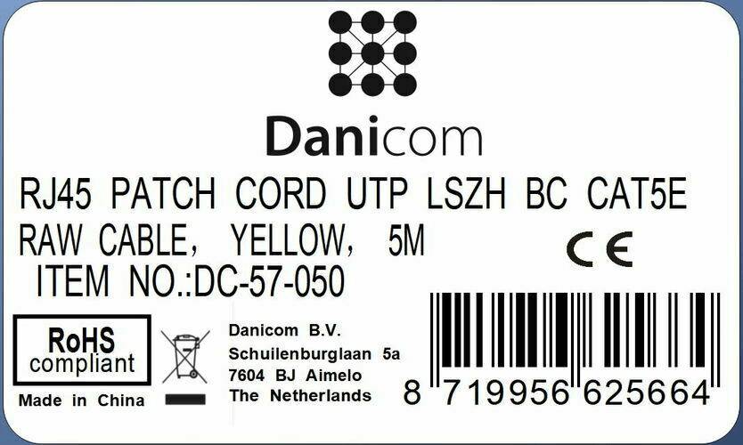 Danicom - CAT5e Netzwerkkabel, U/UTP, 5 meter, Gelb, 100% Kupfer