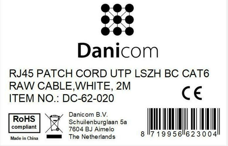 Danicom - CAT6 Netzwerkkabel, U/UTP, 2 meter, Weiß, 100% Kupfer
