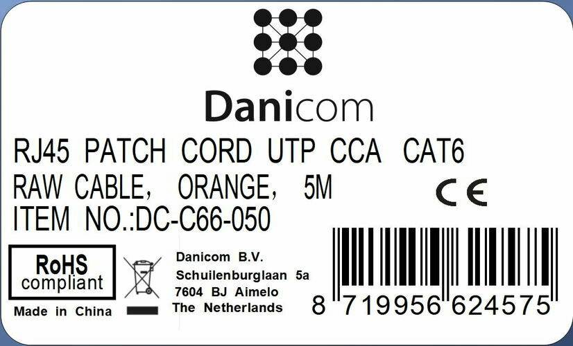Danicom - CAT 6 Netzwerkkabel U/UTP - 2 Meter - Orange - CCA