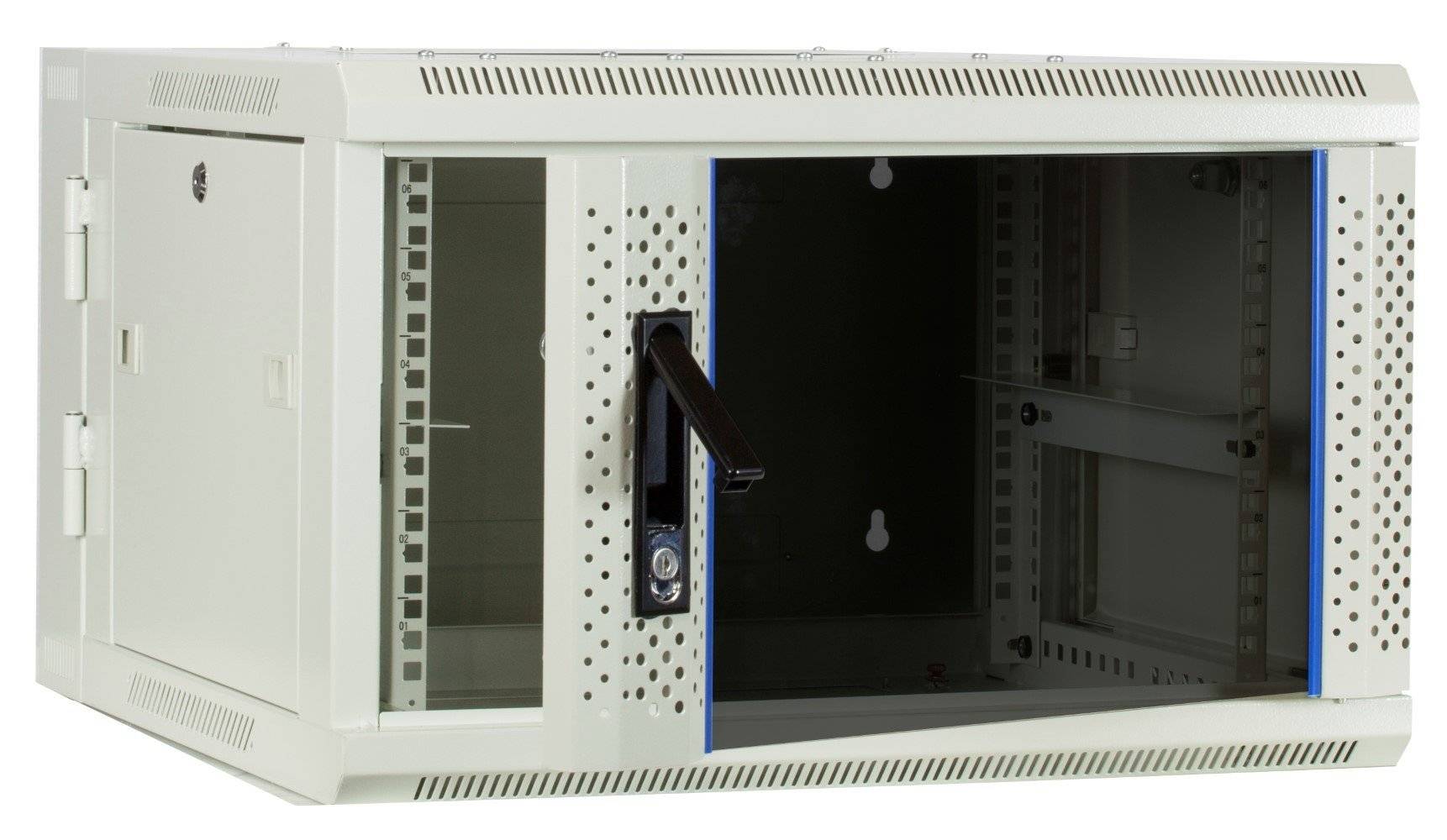 Danicom - 6 HE Serverschrank, wendbares Wandgehäuse mit Glastür, Weiß (BxTxH) 600 x 600 x 368mm