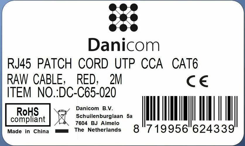 Danicom - CAT 6 Netzwerkkabel U/UTP - 2 Meter - Rot - CCA
