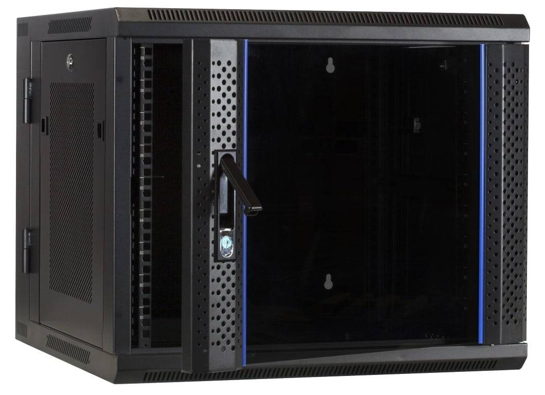 Danicom - 9 HE Serverschrank, wendbares Wandgehäuse mit Glastür und perforierten Seitenwänden (BxTxH) 600 x 600 x 501mm