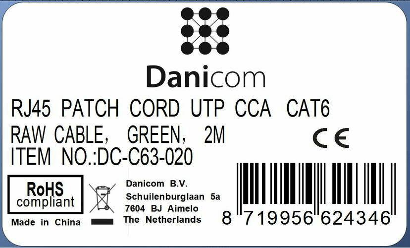 Danicom - CAT 6 Netzwerkkabel U/UTP - 2 Meter - Grün - CCA