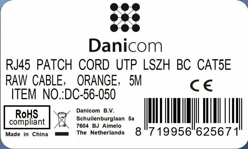 Danicom - CAT5e Netzwerkkabel, U/UTP, 5 meter, Orange, 100% Kupfer