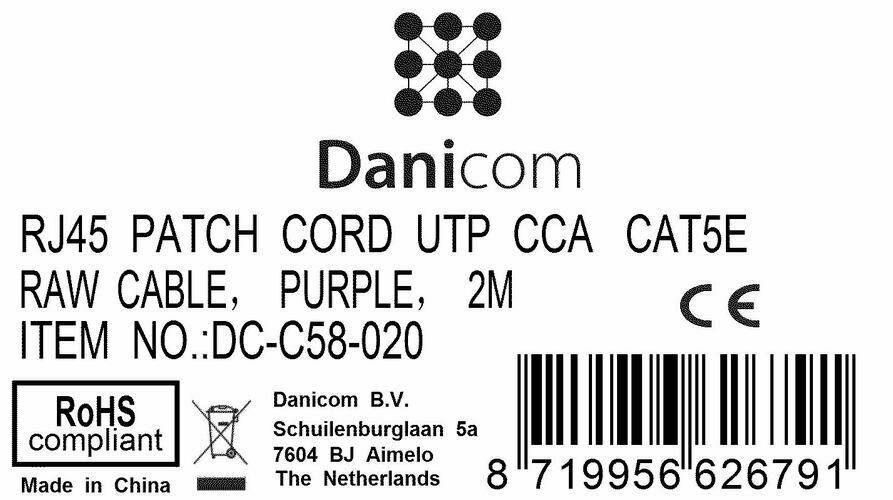 Danicom - CAT 5e Netzwerkkabel U/UTP – 2 Meter - Violett - CCA