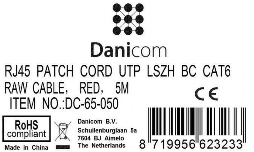 Danicom - CAT6 Netzwerkkabel 100% Kupfer - U/UTP - 5 Meter - Rot