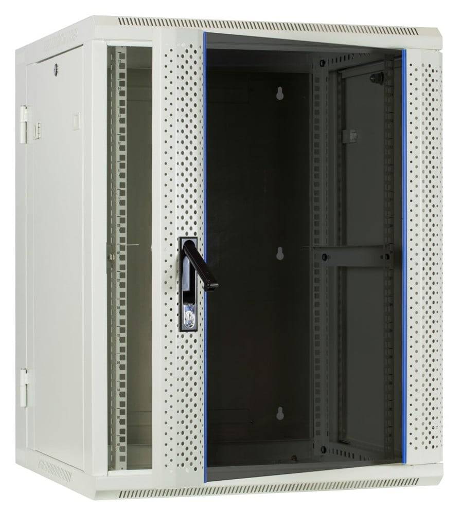 Danicom - 15 HE Serverschrank, wendbares Wandgehäuse mit Glastür, Weiß (BxTxH) 600 x 600 x 770mm