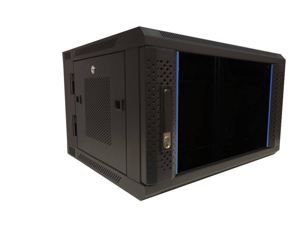 Danicom - 6 HE Netzwerkschrank, schwenkbarer Wandschrank mit Glastür und perforierten Seitenwänden 600x600x368mm