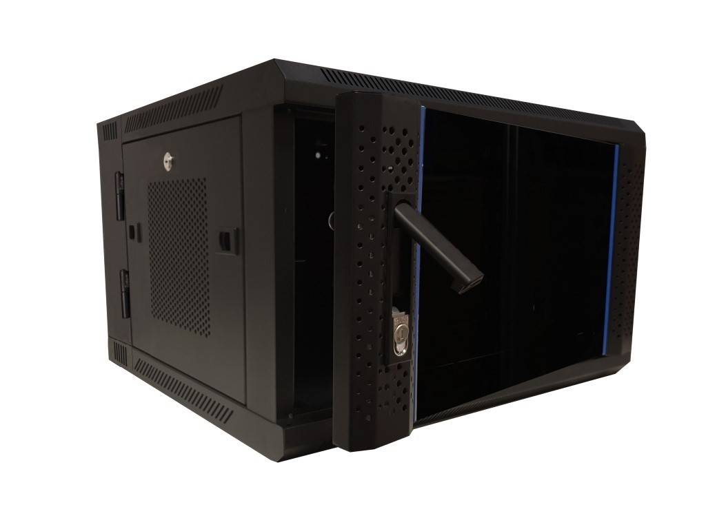 Danicom - 6 HE Netzwerkschrank, schwenkbarer Wandschrank mit Glastür und perforierten Seitenwänden 600x600x368mm
