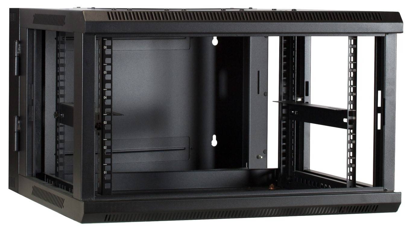 Danicom - 6 HE Netzwerkschrank, schwenkbarer Wandschrank mit Glastür und perforierten Seitenwänden 600x600x368mm