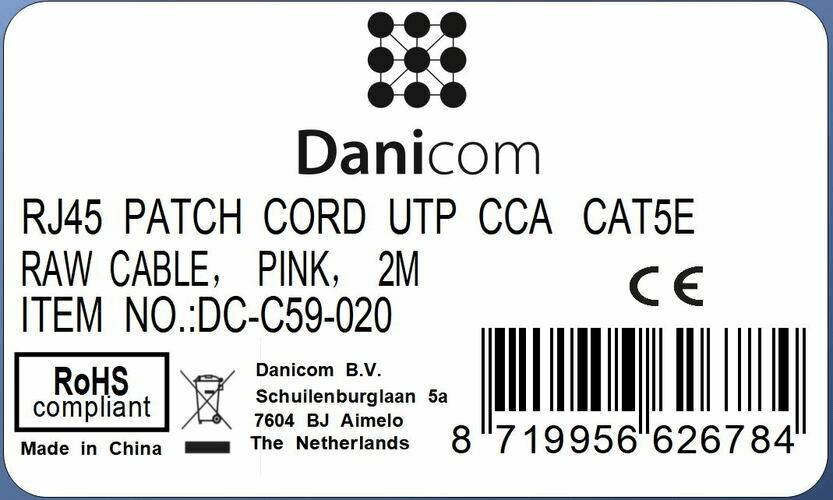 Danicom - CAT 5e Netzwerkkabel U/UTP – 2 Meter - Rosa - CCA