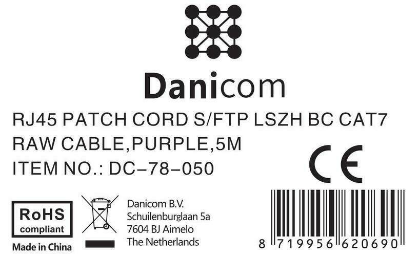 Danicom - RJ45 Netzwerkkabel S/FTP (PiMF), mit CAT 7 Rohkabel, Violett, 2m
