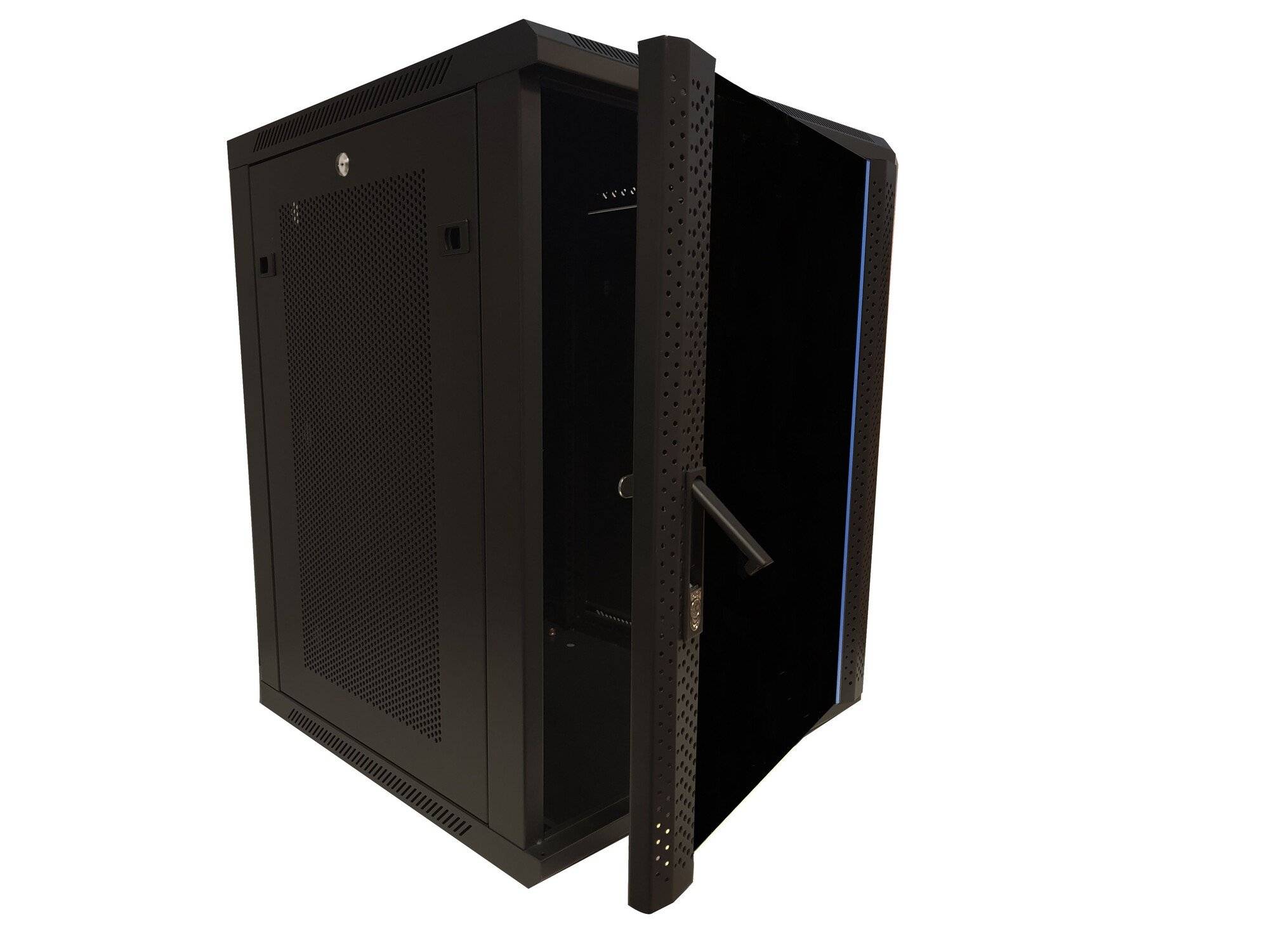 Danicom - 15 HE Serverschrank, 19” Wandgehäuse mit Glastür und Perforierte Seitenwände (BxTxH) 600 x 600 x 770mm