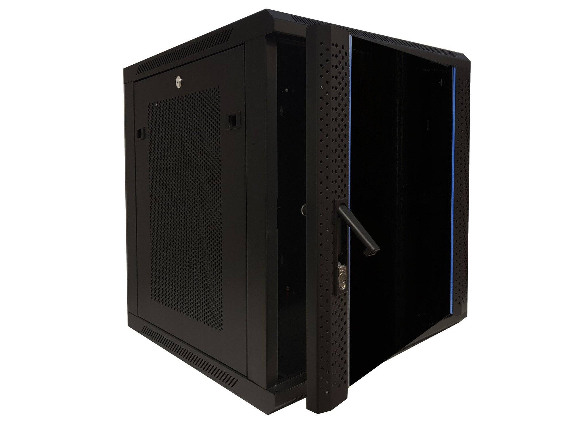 Danicom - 12 HE Serverschrank, 19” Wandgehäuse mit Glastür und Perforierte Seitenwände (BxTxH) 600 x 600 x 635mm