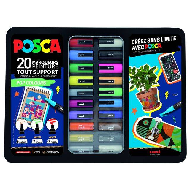 POSCA Pigmentmarker "POP COLOURS", 20er Metallbox